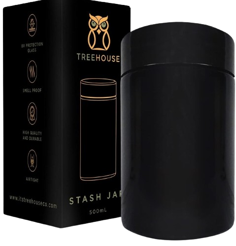 A smell-proof stash jar with a sleek design.