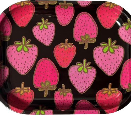 A rolling tray with a strawberry pattern.