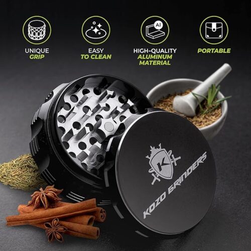 Kozo grinder, one of the best cannabis grinders, in use for consistent grinding.